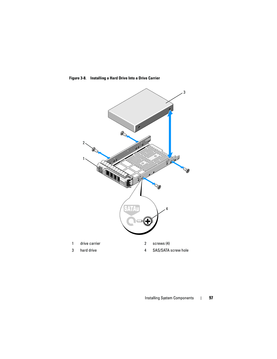 Dell T410 owner manual SAS/SATA screw hole 