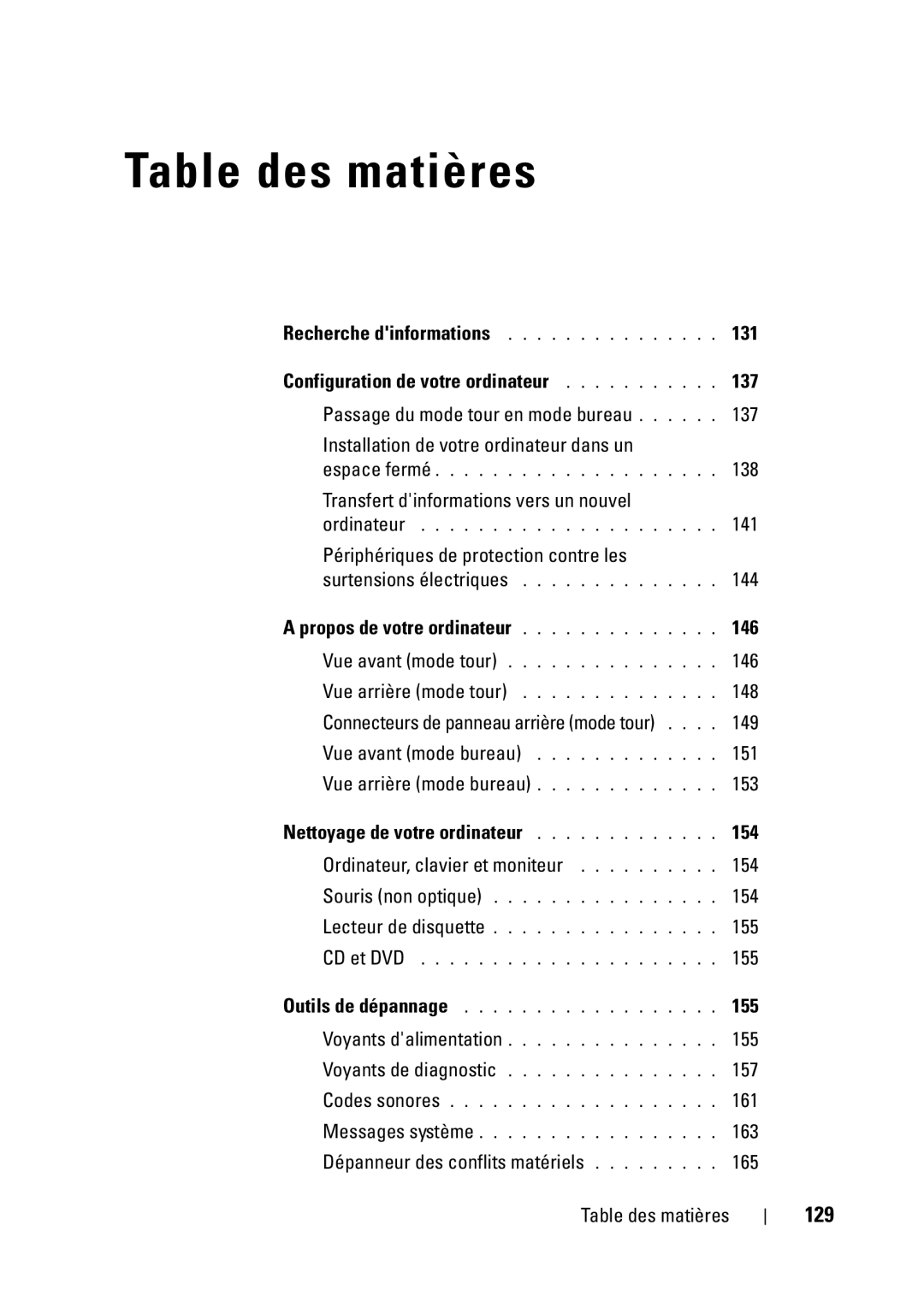 Dell T5400 manual 129, Configuration de votre ordinateur, Propos de votre ordinateur, Nettoyage de votre ordinateur 