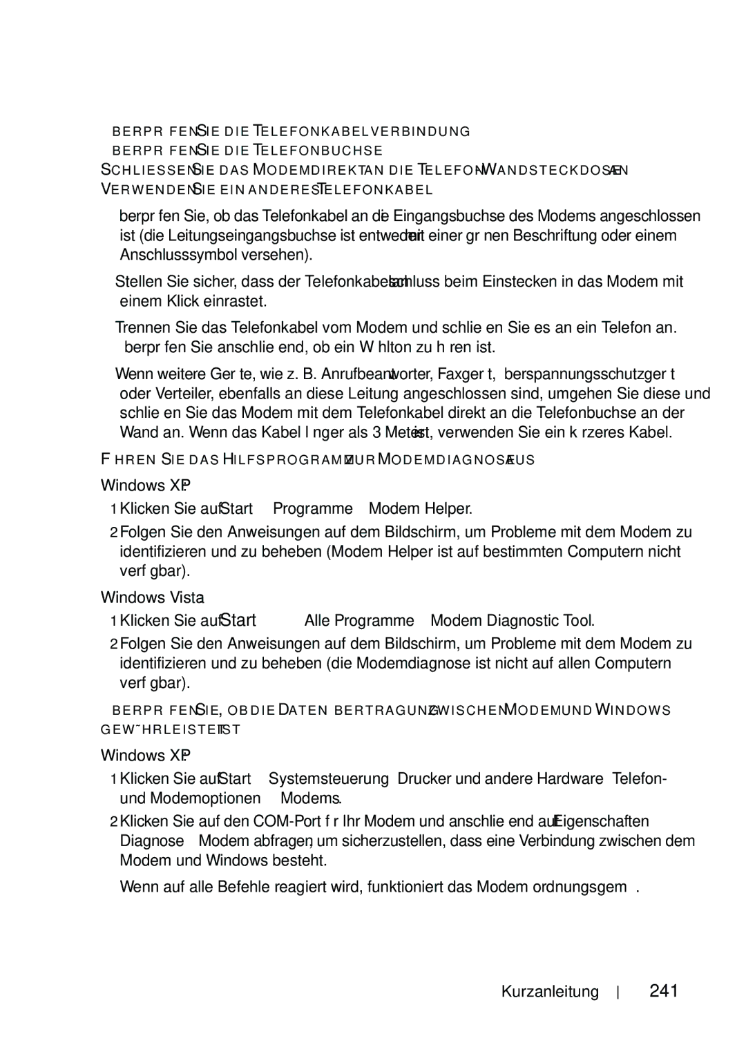 Dell T5400 manual 241, Klicken Sie auf Start→ Programme→ Modem Helper 