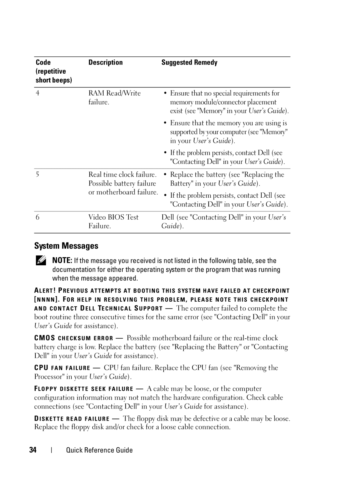 Dell T5400 manual System Messages, Ensure that the memory you are using is 