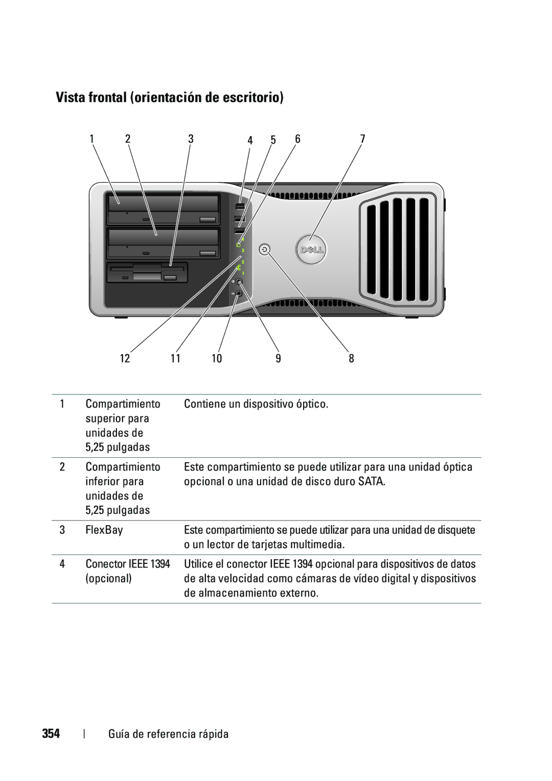 Dell T5400 Vista frontal orientación de escritorio, 354, Superior para Unidades de Pulgadas, De almacenamiento externo 