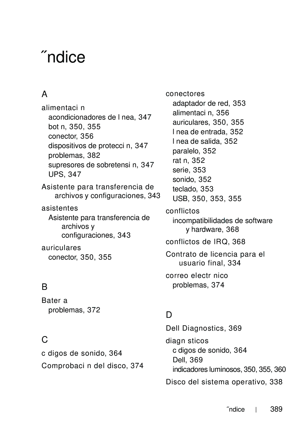 Dell T5400 manual 389, Índice 