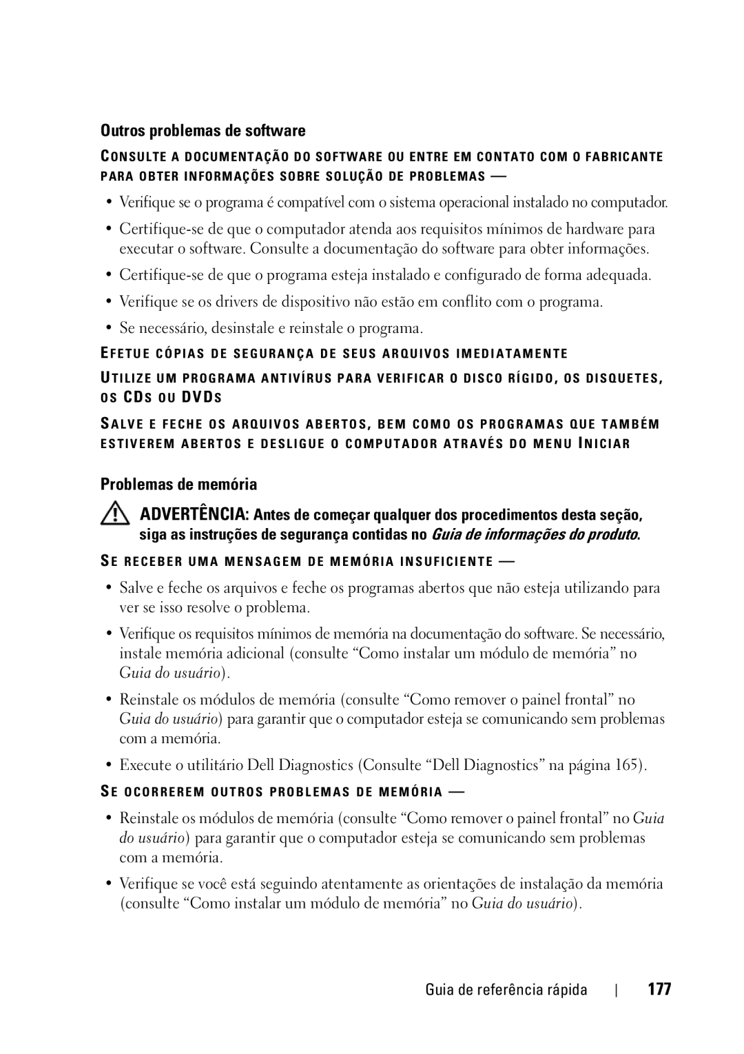 Dell T5400 manual Outros problemas de software, Problemas de memória, 177 