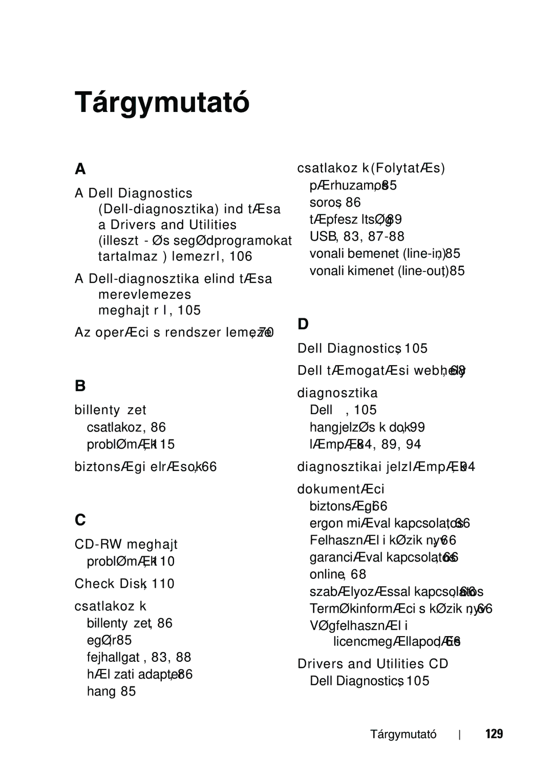 Dell T5400 manual Tárgymutató, 129 