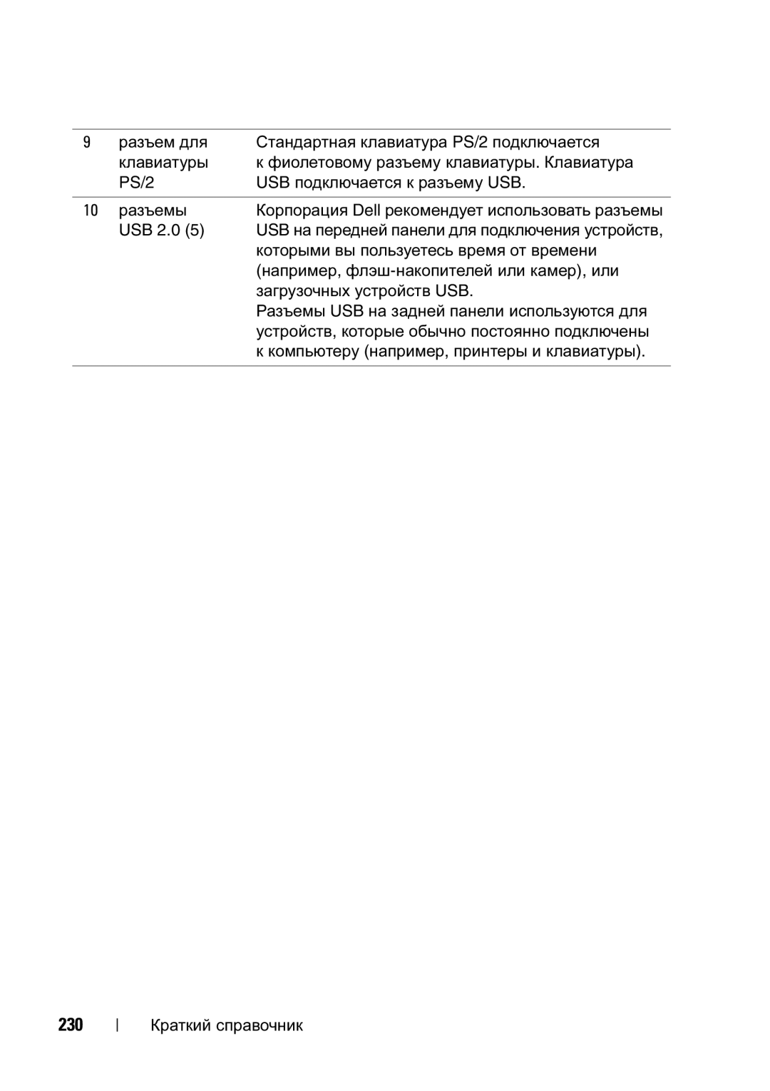 Dell T5400 manual 230, Которыми вы пользуетесь время от времени, Например, флэш-накопителей или камер, или 