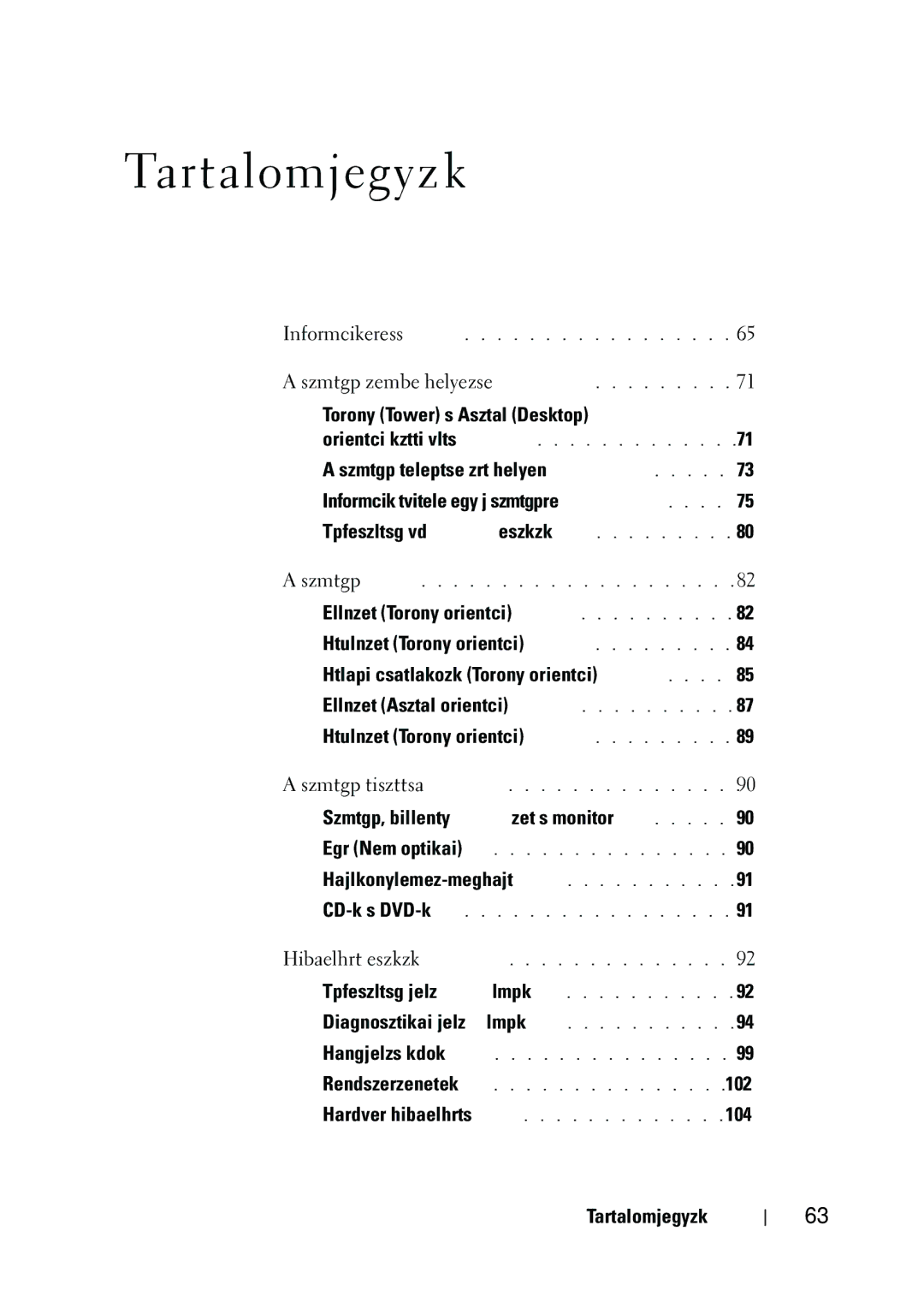 Dell T5400 manual Tartalomjegyzék 