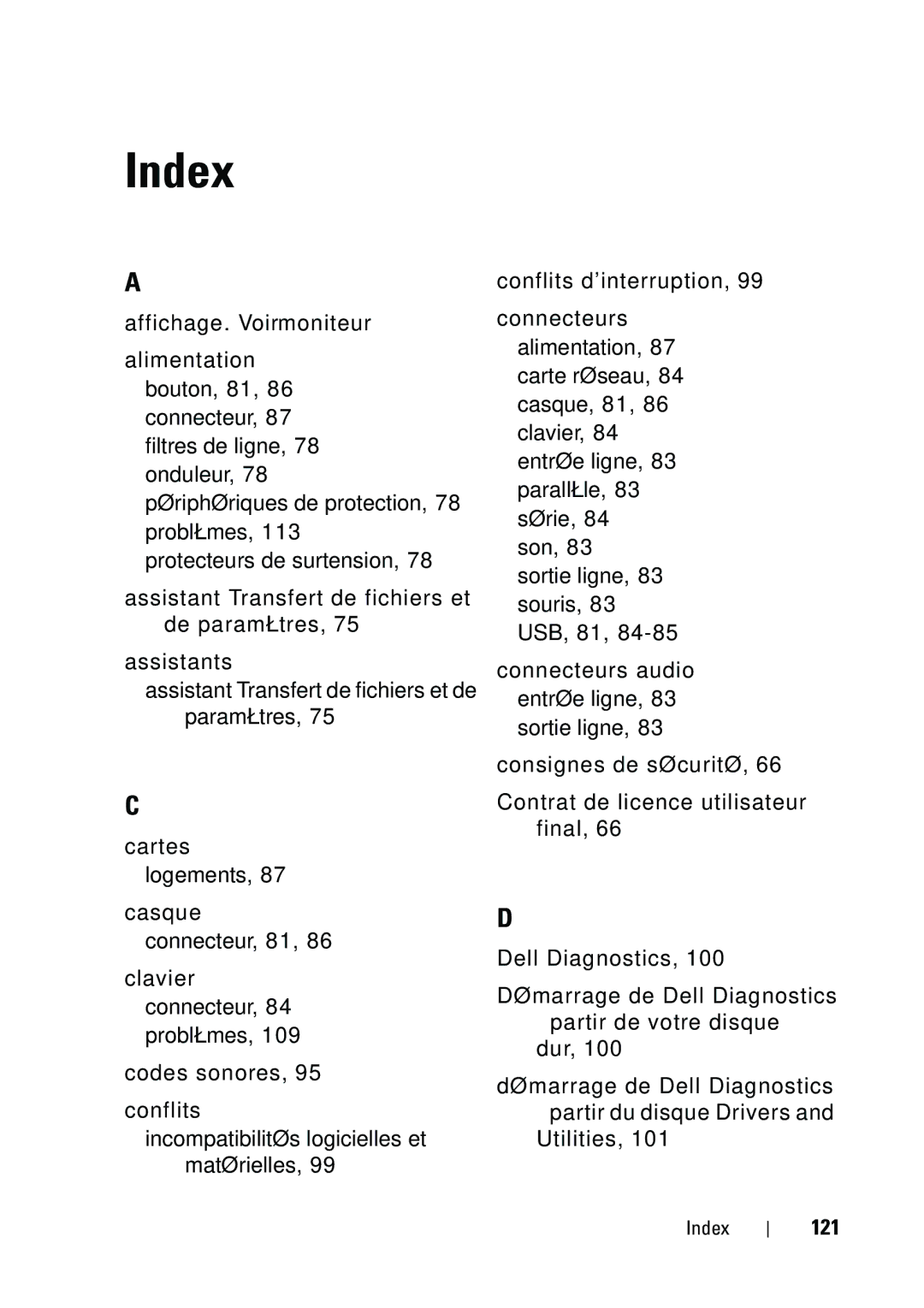 Dell T5400 manual 121, Index 