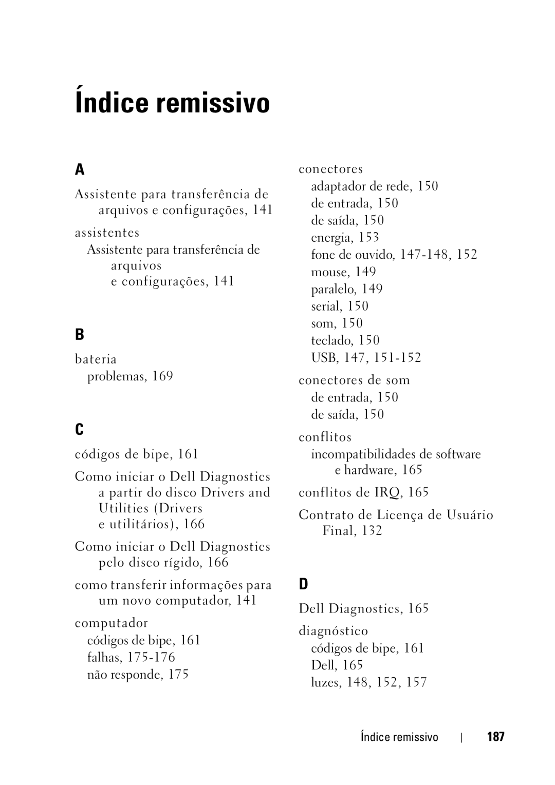 Dell T5400 manual 187, Índice remissivo 