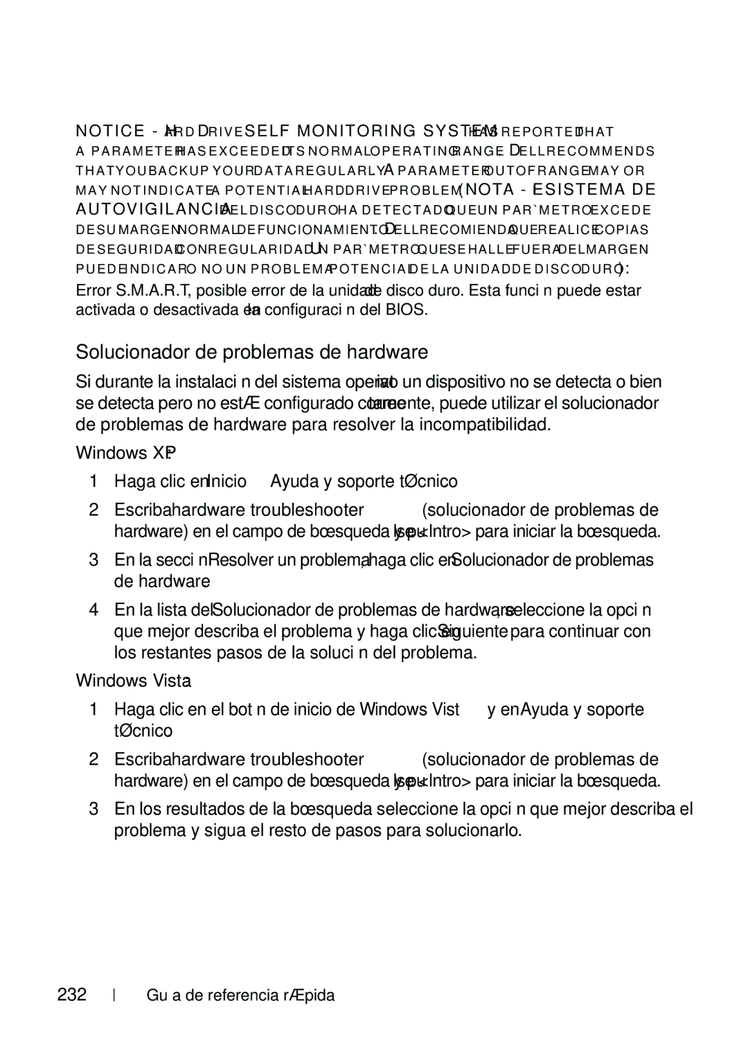 Dell T5400 manual Haga clic en Inicio→ Ayuda y soporte técnico, 232 