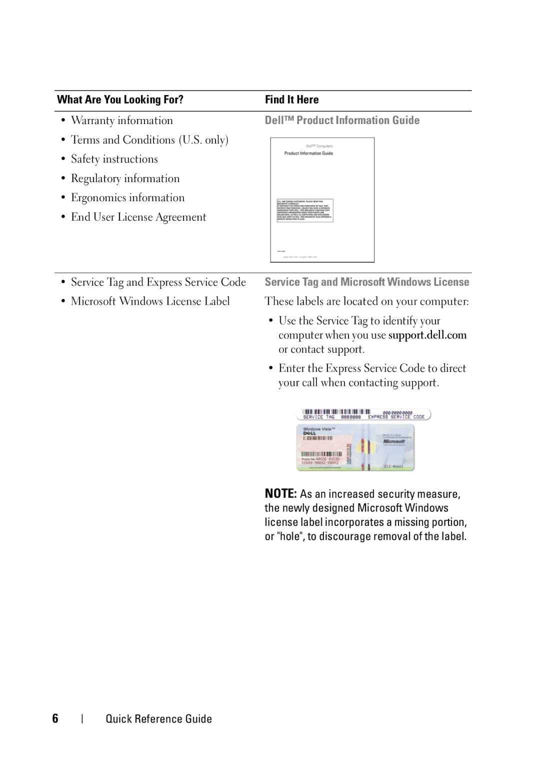 Dell T5400 manual Warranty information, Dell Product Information Guide 