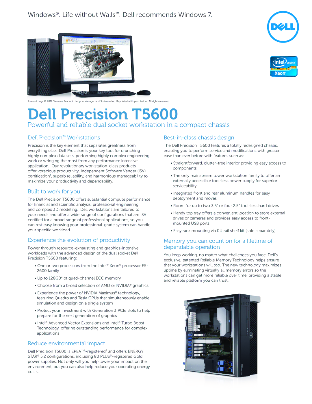 Dell T5600 manual Dell Precision Workstations, Best-in-class chassis design, Built to work for you 