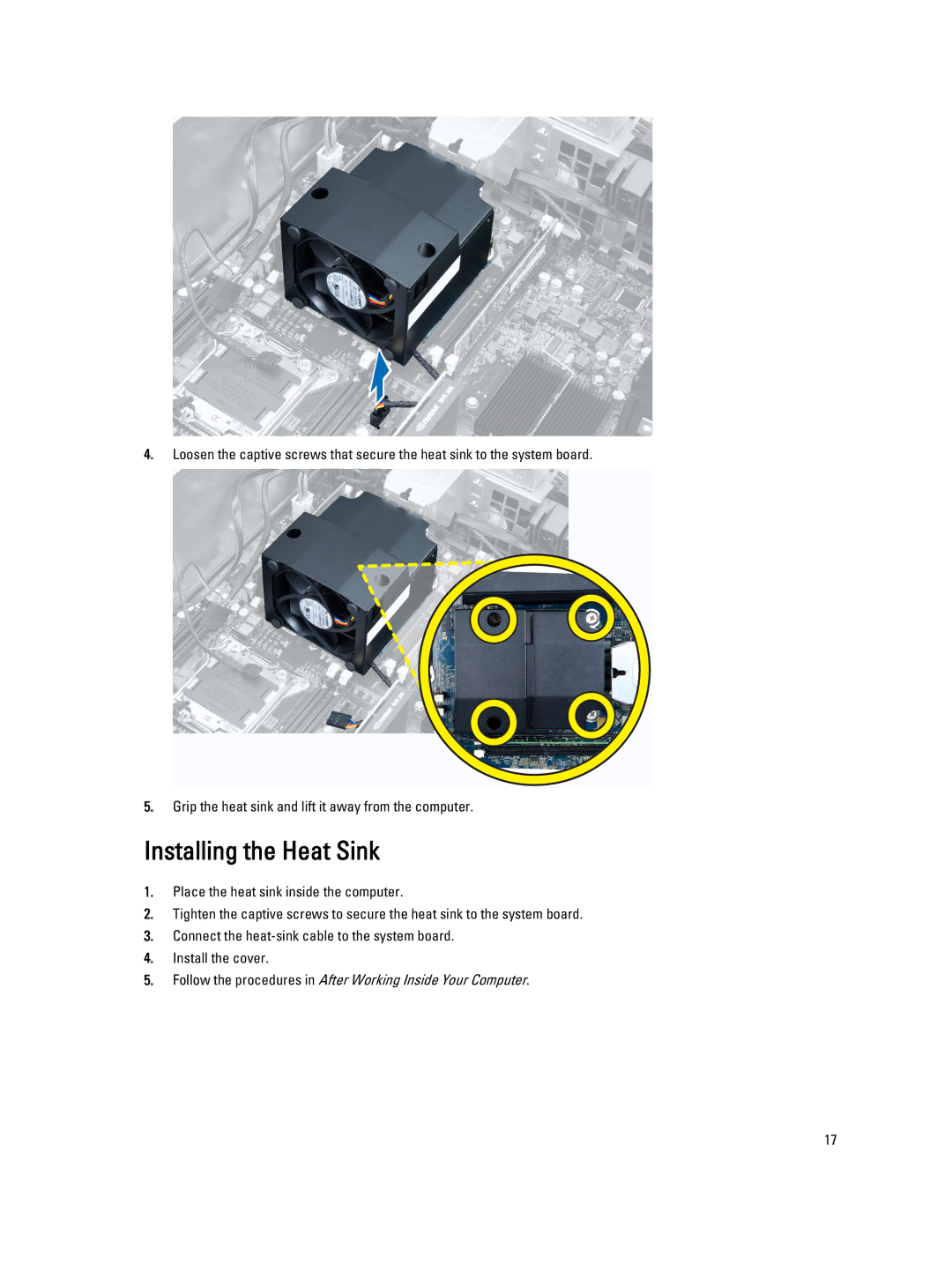 Dell T5600 owner manual Installing the Heat Sink 