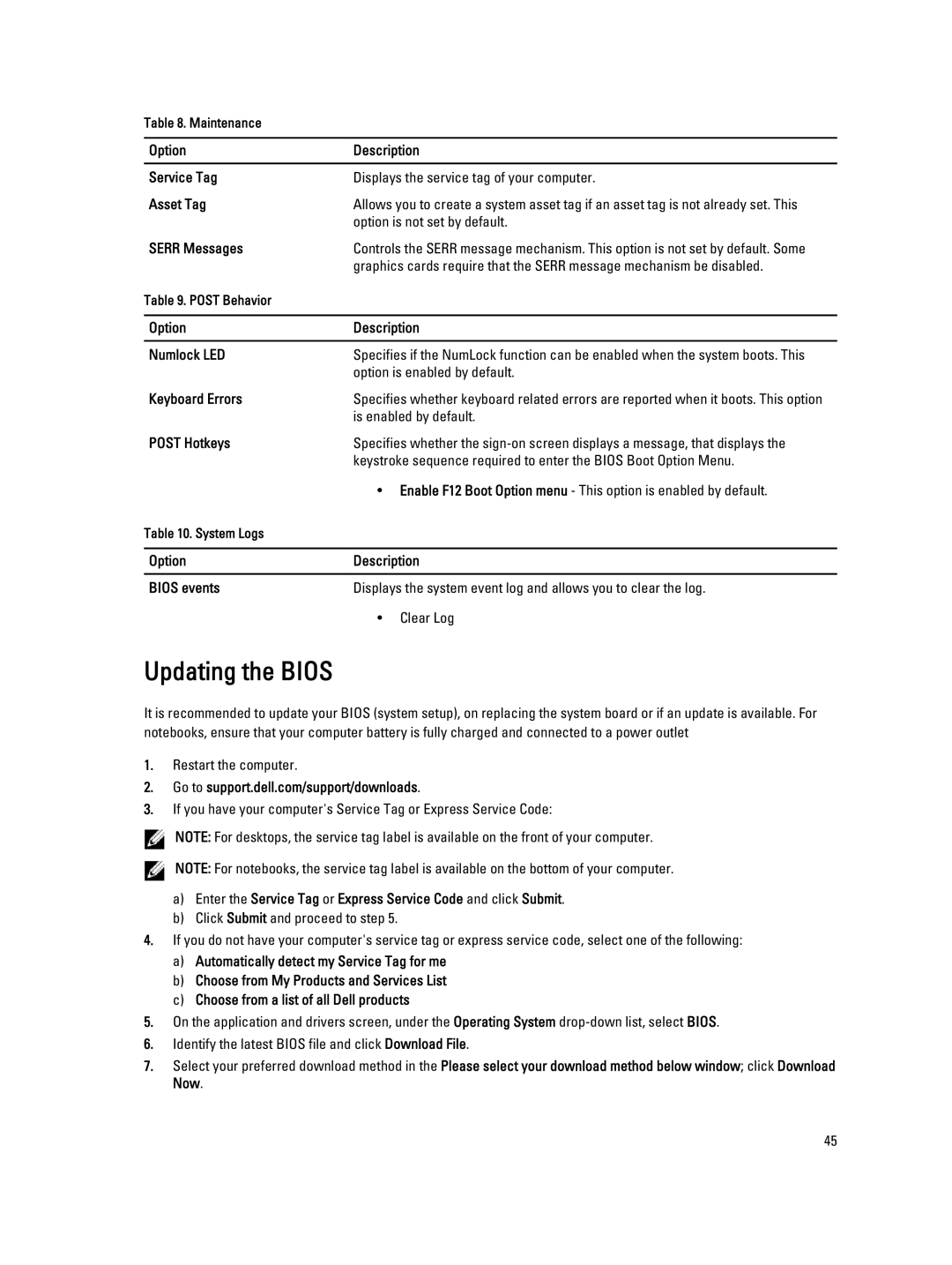 Dell T5600 owner manual Updating the Bios 