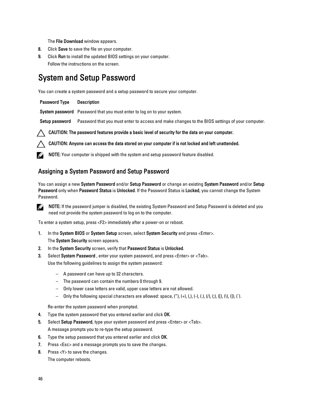 Dell T5600 System and Setup Password, Password Type Description, Password that you must enter to log on to your system 