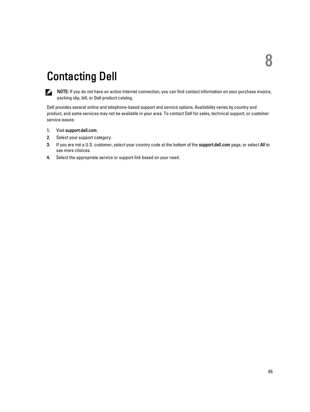 Dell T5600 owner manual Contacting Dell, Visit support.dell.com 