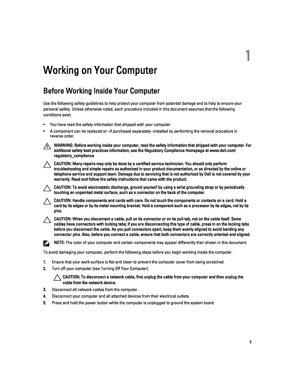 Dell T5610 owner manual Working on Your Computer, Before Working Inside Your Computer 