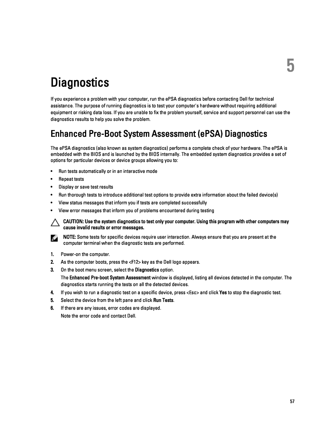 Dell T5610 owner manual Enhanced Pre-Boot System Assessment ePSA Diagnostics 
