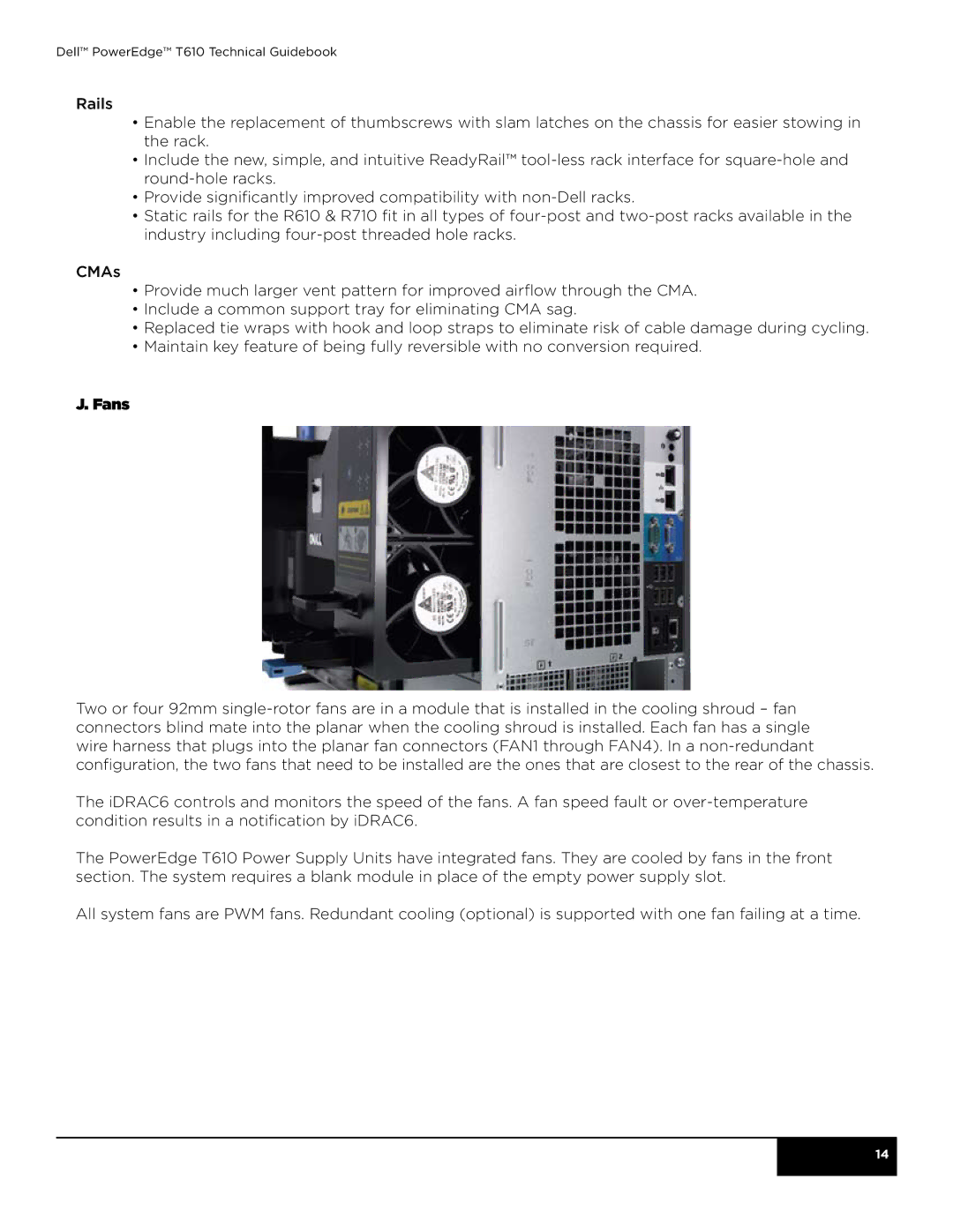 Dell T610 manual Fans 