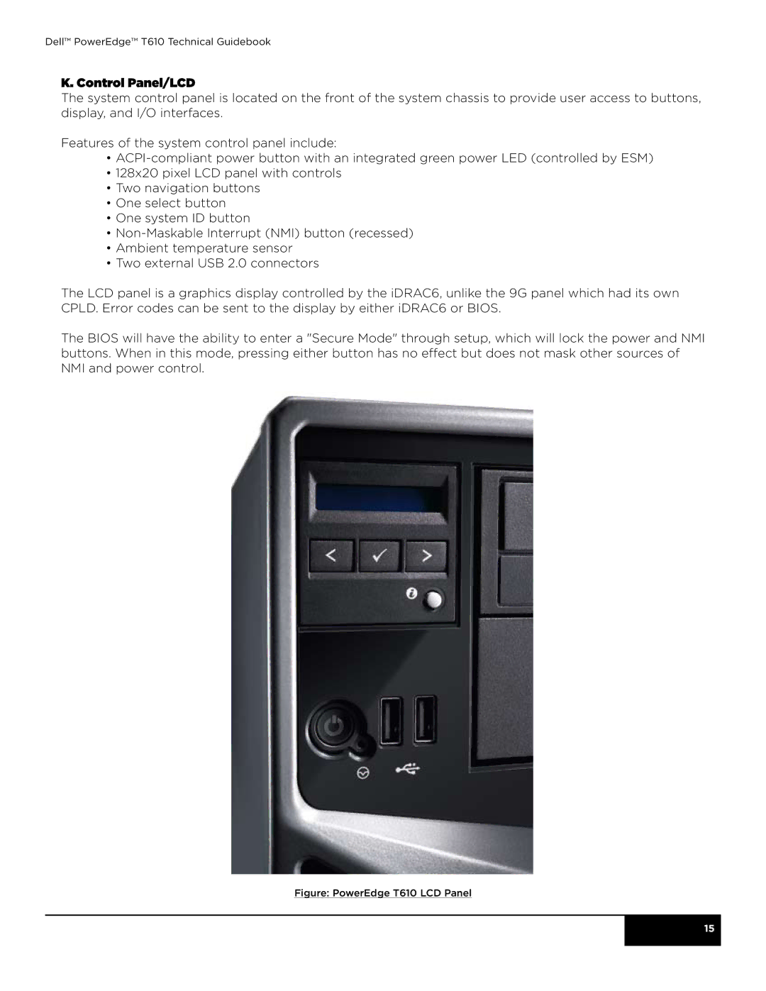 Dell manual Control Panel/LCD, Figure PowerEdge T610 LCD Panel 