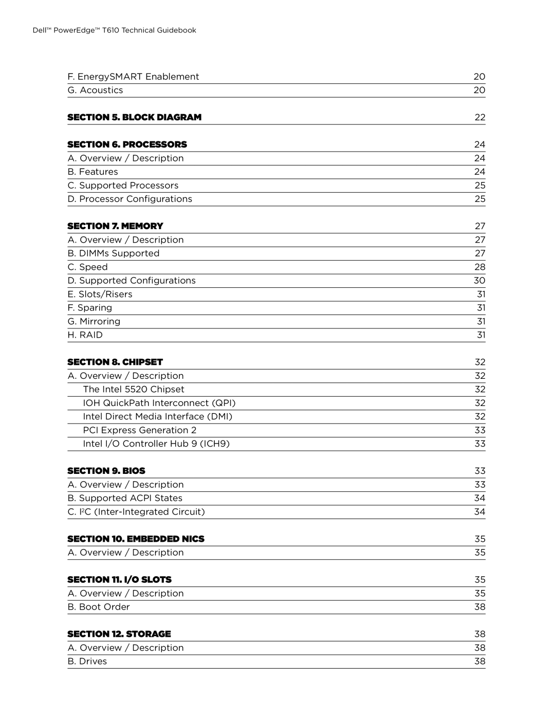 Dell T610 manual Block Diagram Processors, Memory, Chipset, Bios, Embedded NICs, O Slots, Storage 