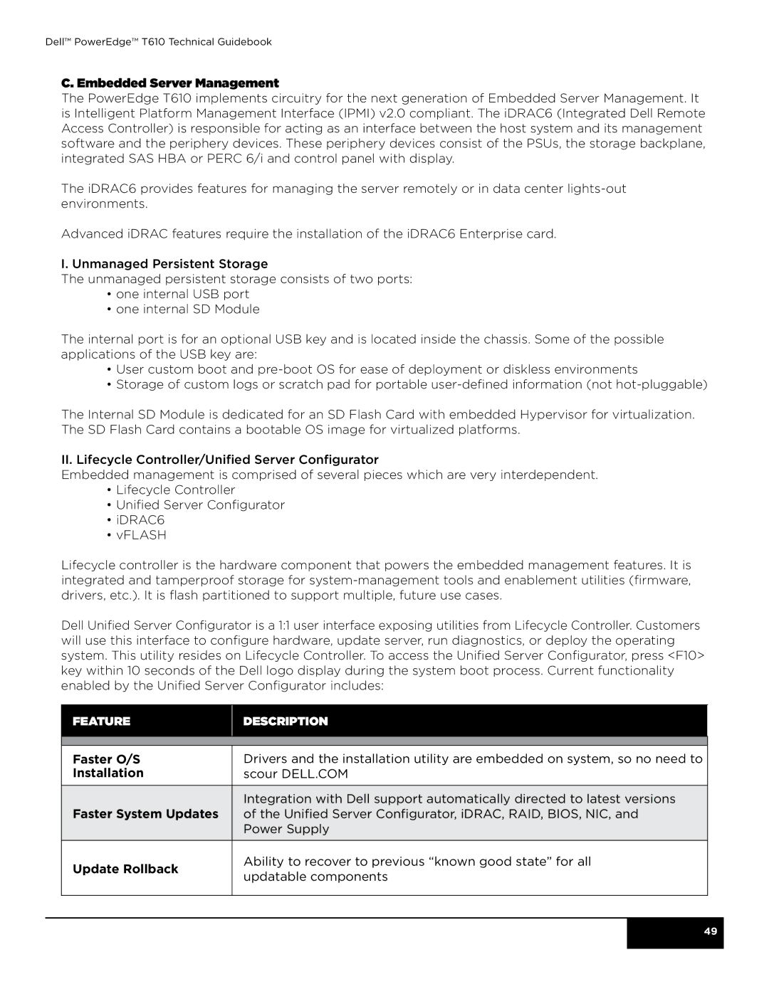 Dell T610 manual Feature Description 