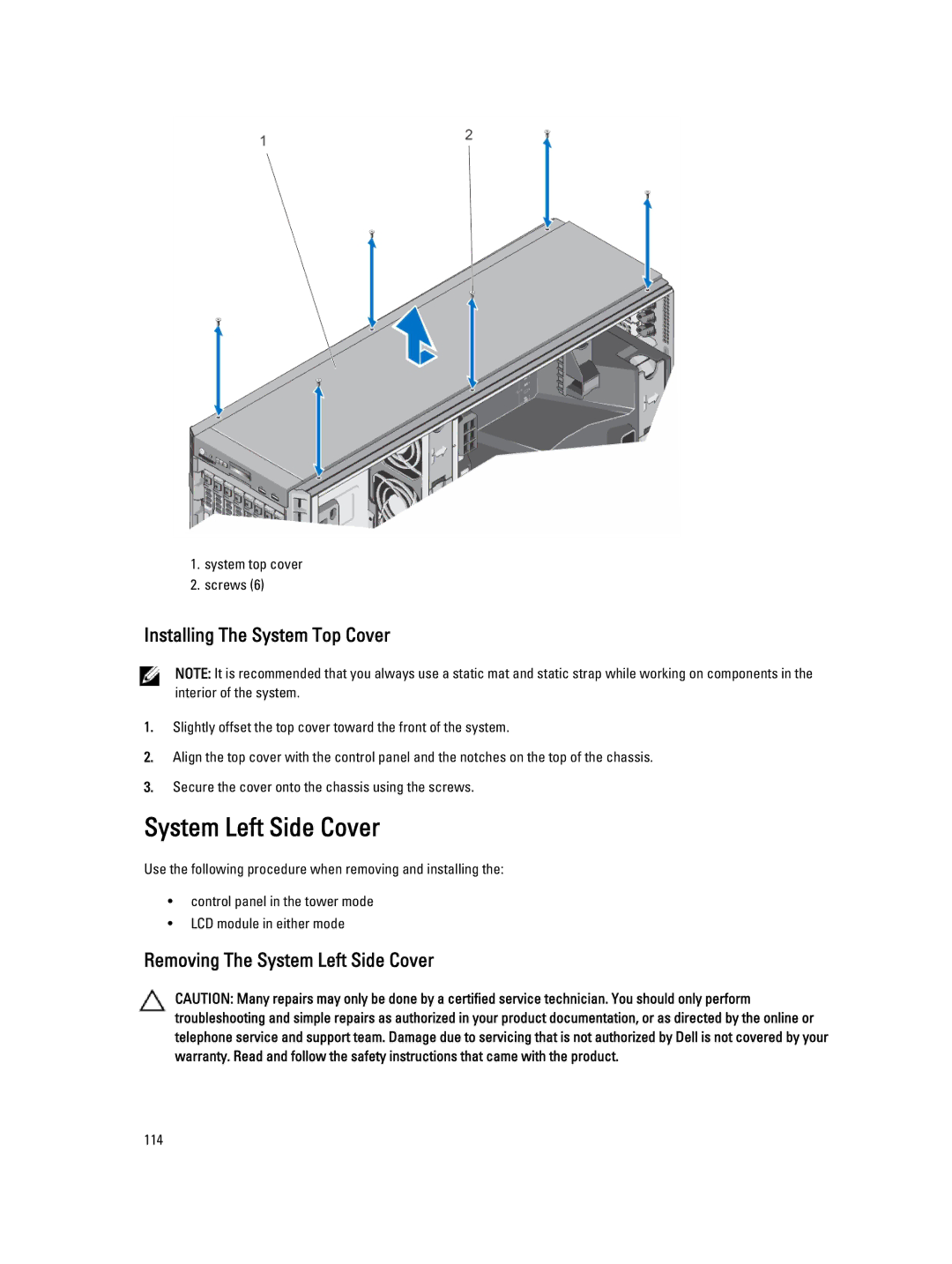 Dell T620 owner manual Installing The System Top Cover, Removing The System Left Side Cover 