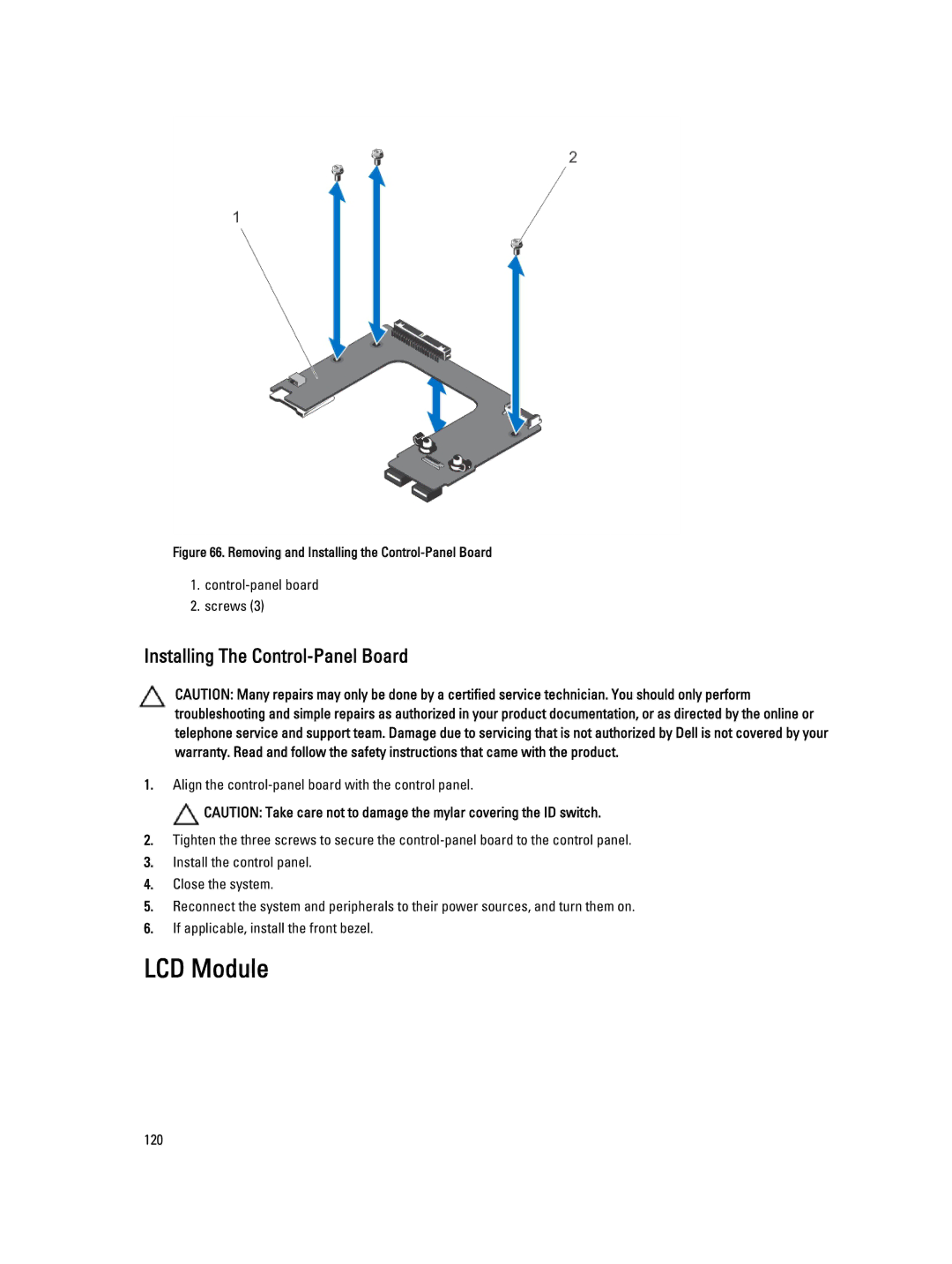 Dell T620 owner manual LCD Module, Installing The Control-Panel Board 