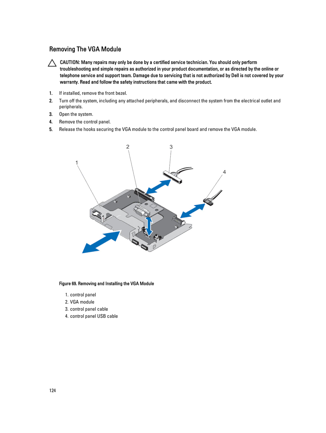 Dell T620 owner manual Removing The VGA Module, Removing and Installing the VGA Module 