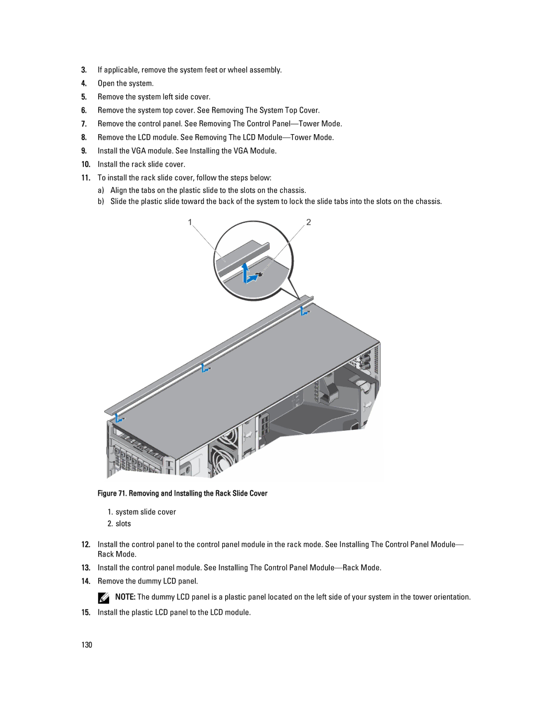 Dell T620 owner manual Removing and Installing the Rack Slide Cover 