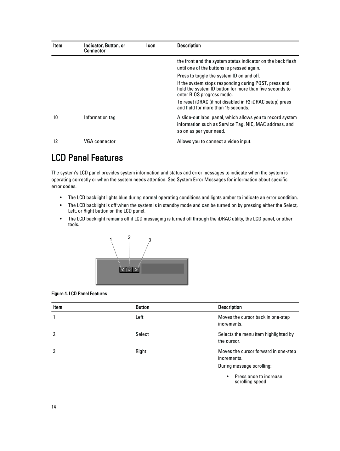 Dell T620 owner manual LCD Panel Features, Button Description 