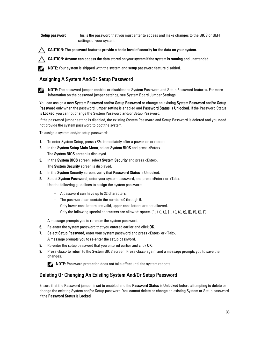 Dell T620 owner manual Assigning a System And/Or Setup Password 