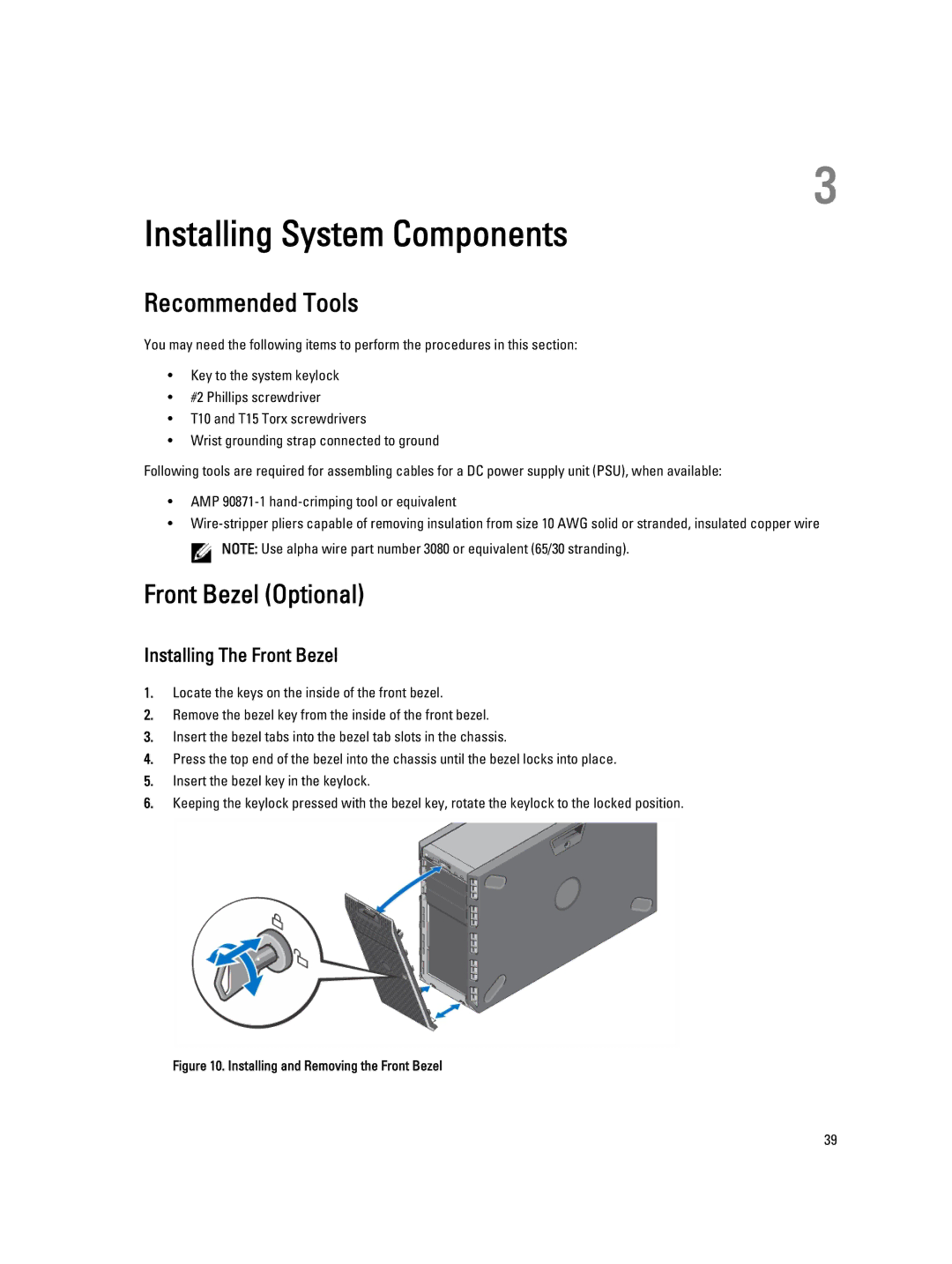 Dell T620 owner manual Recommended Tools, Front Bezel Optional, Installing The Front Bezel 