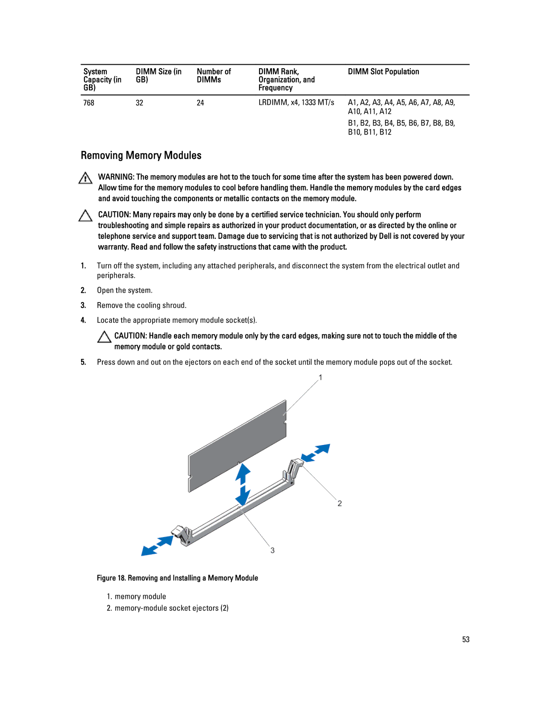 Dell T620 owner manual Removing Memory Modules, B10, B11, B12 