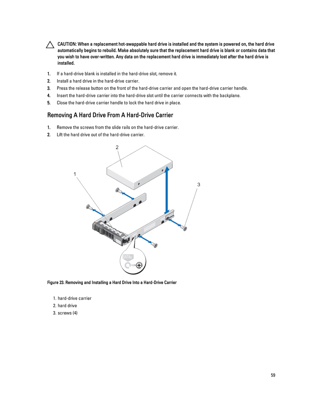 Dell T620 owner manual Removing a Hard Drive From a Hard-Drive Carrier 