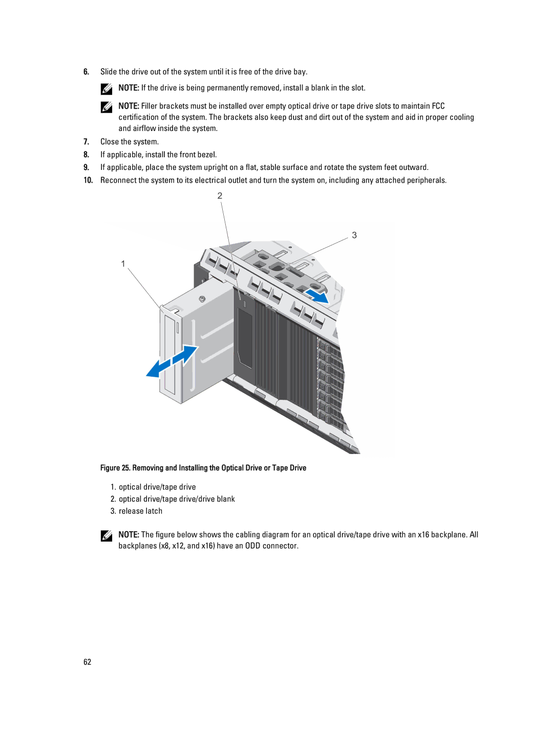 Dell T620 owner manual Removing and Installing the Optical Drive or Tape Drive 