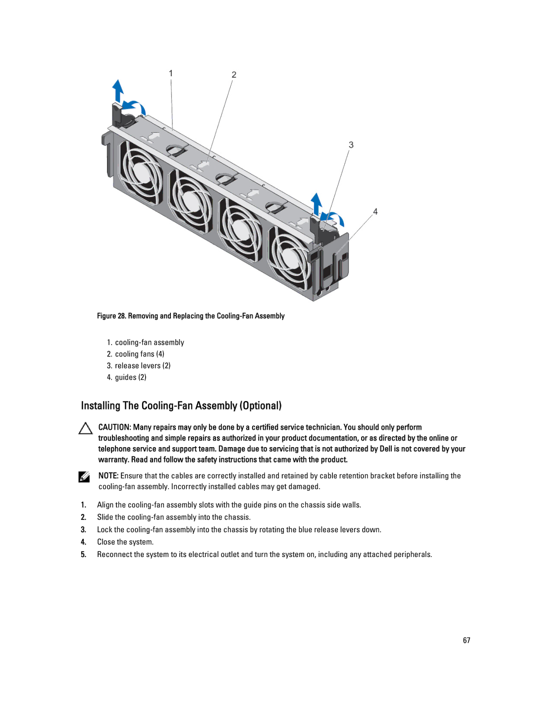 Dell T620 owner manual Installing The Cooling-Fan Assembly Optional, Removing and Replacing the Cooling-Fan Assembly 