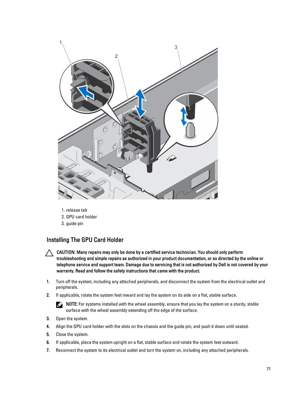 Dell T620 owner manual Installing The GPU Card Holder 