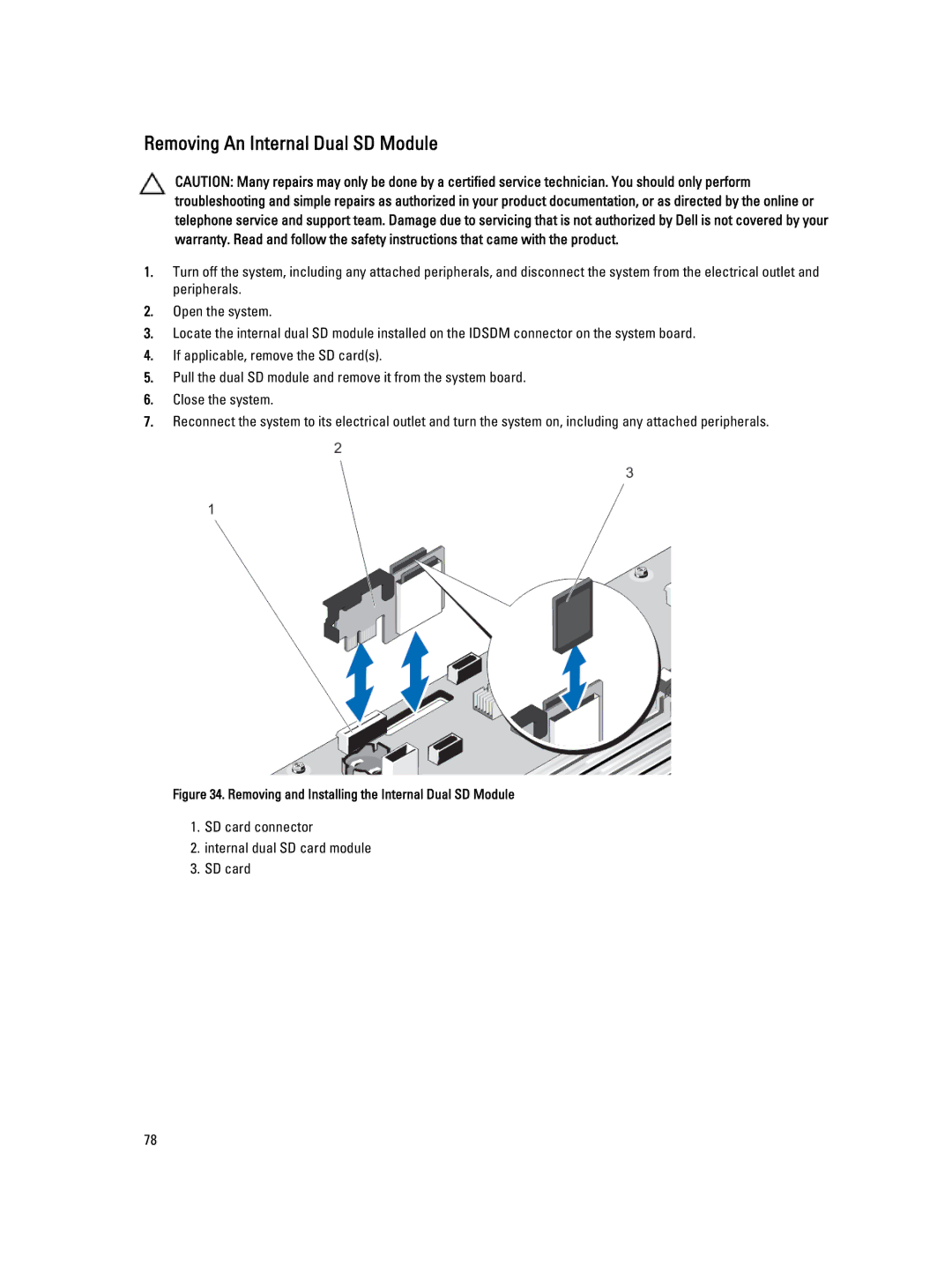 Dell T620 owner manual Removing An Internal Dual SD Module, Removing and Installing the Internal Dual SD Module 