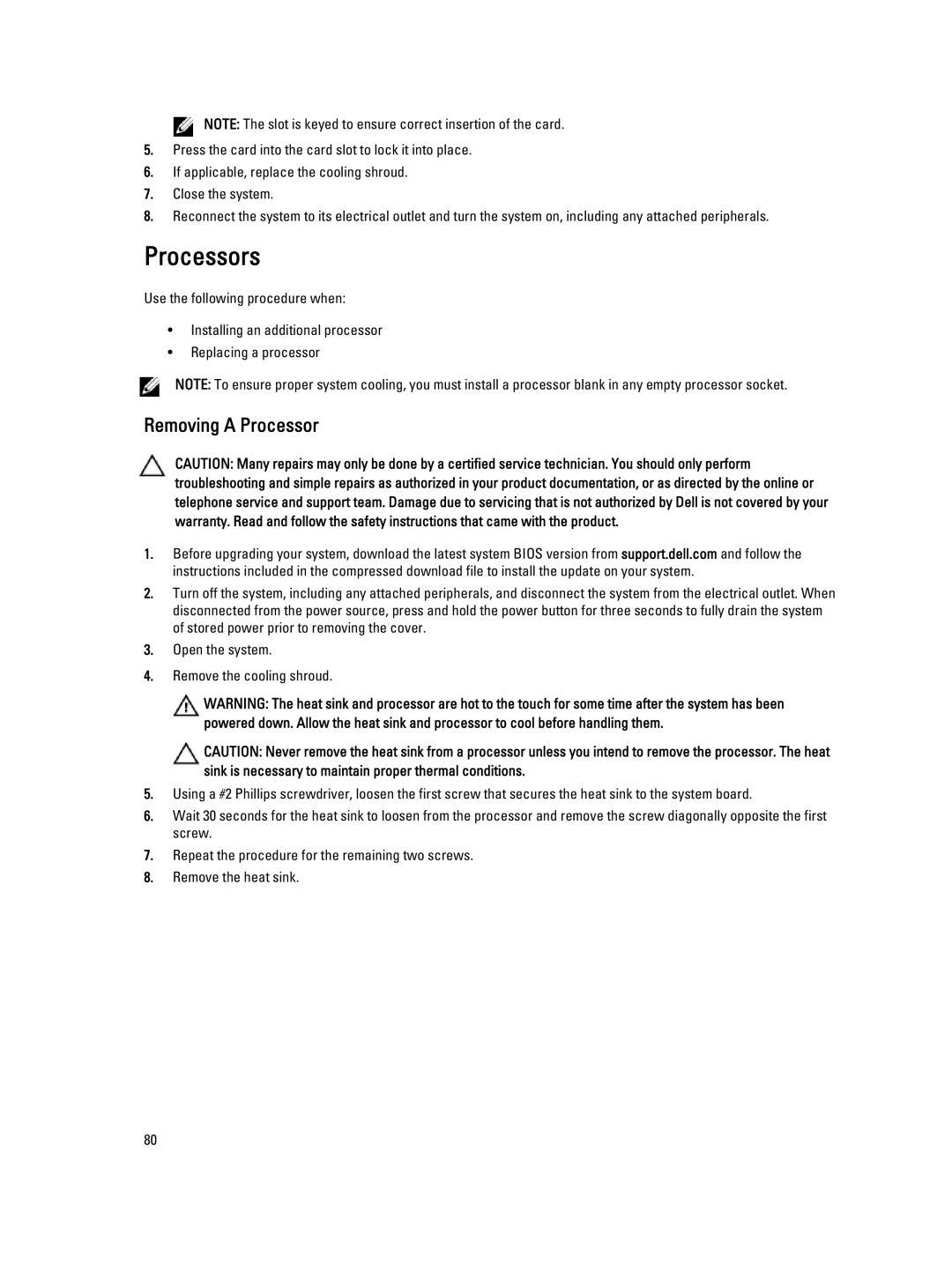 Dell T620 owner manual Processors, Removing a Processor 