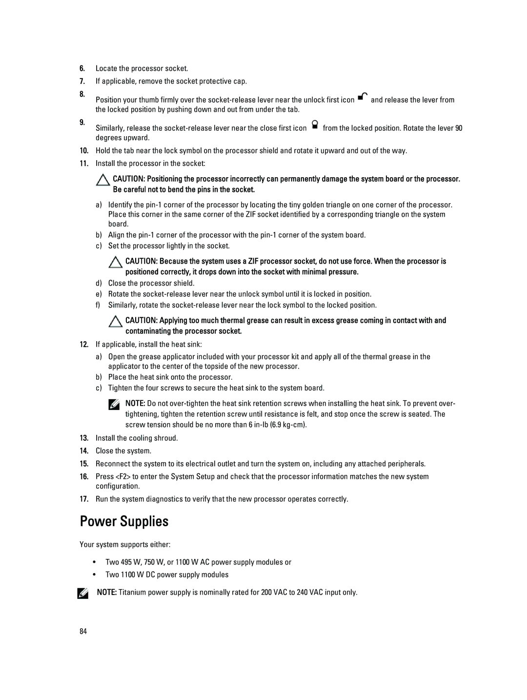 Dell T620 owner manual Power Supplies 