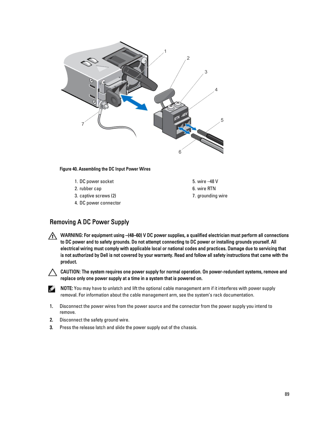 Dell T620 owner manual Removing a DC Power Supply, Assembling the DC Input Power Wires 