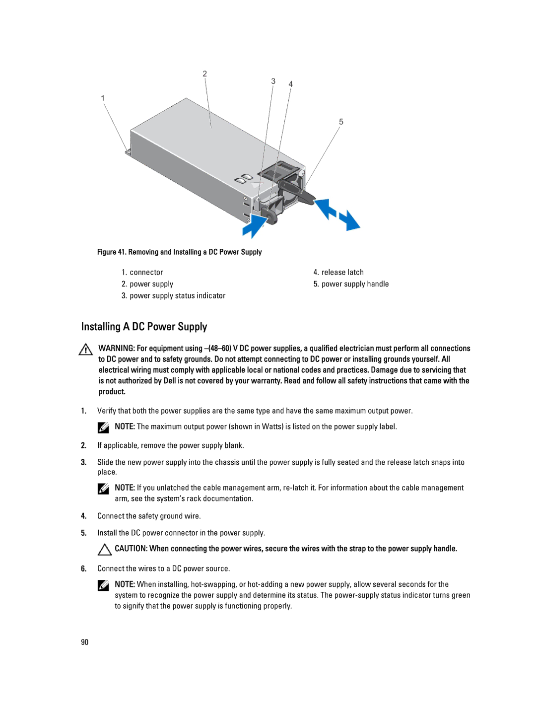 Dell T620 owner manual Removing and Installing a DC Power Supply 