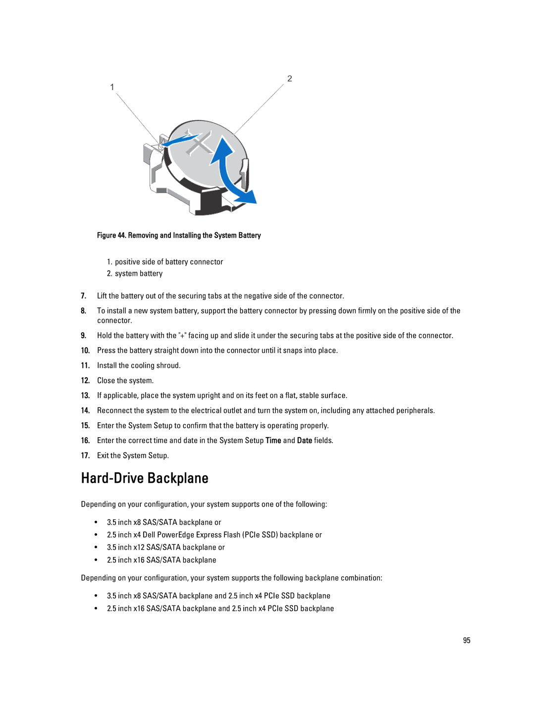 Dell T620 owner manual Hard-Drive Backplane, Removing and Installing the System Battery 