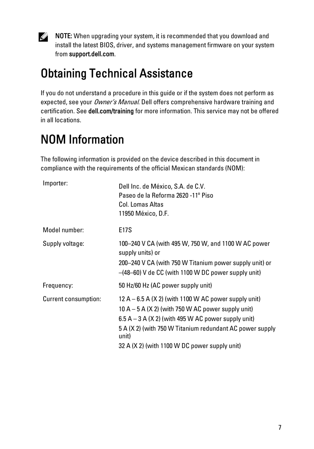 Dell T620 manual Obtaining Technical Assistance NOM Information 