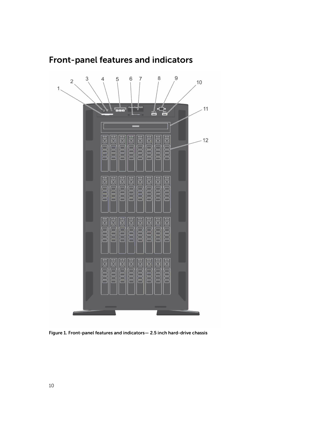 Dell T630 owner manual Front-panel features and indicators 