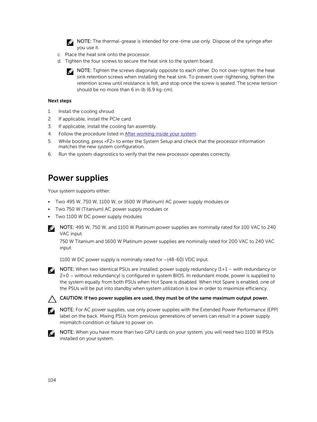 Dell T630 owner manual Power supplies 