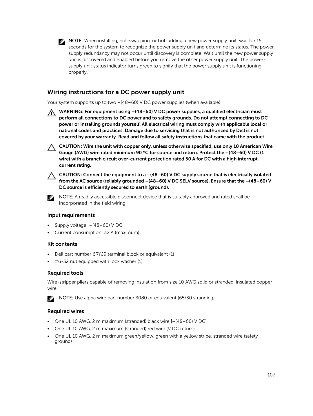 Dell T630 owner manual Wiring instructions for a DC power supply unit, Required tools 