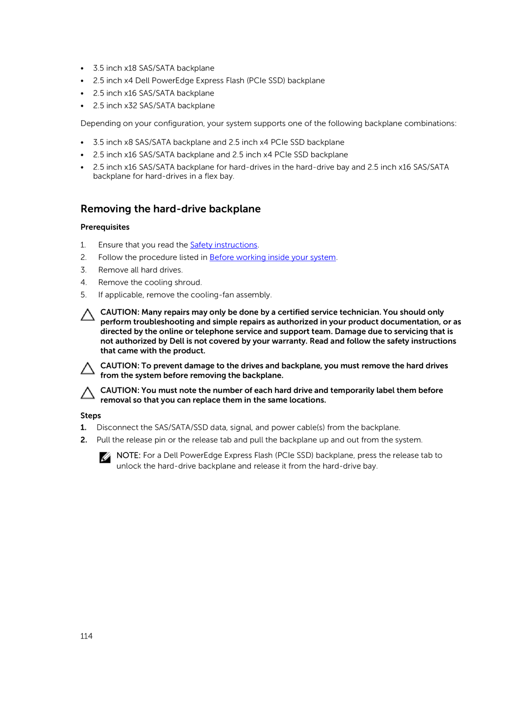 Dell T630 owner manual Removing the hard-drive backplane 