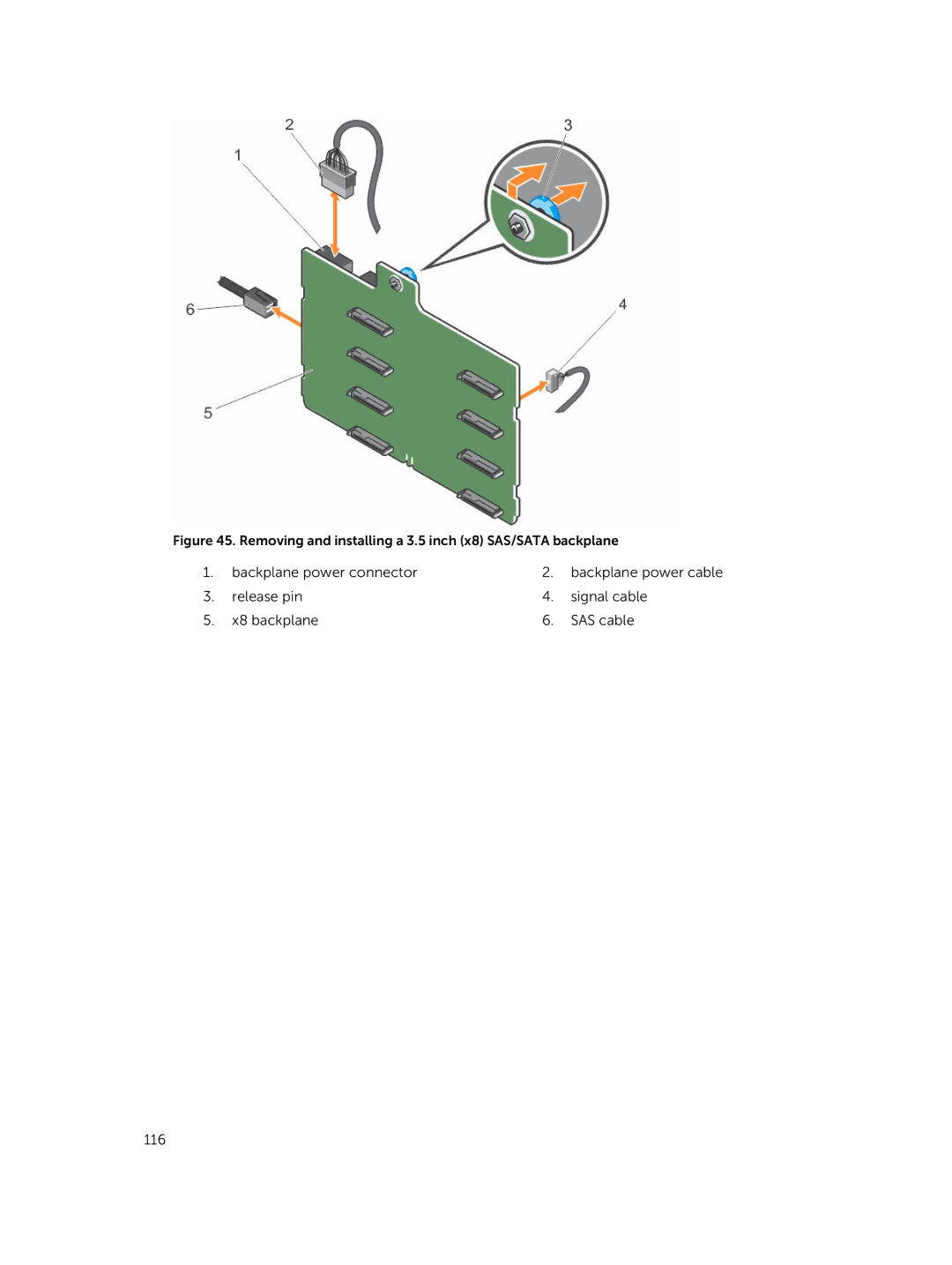 Dell T630 owner manual Removing and installing a 3.5 inch x8 SAS/SATA backplane 