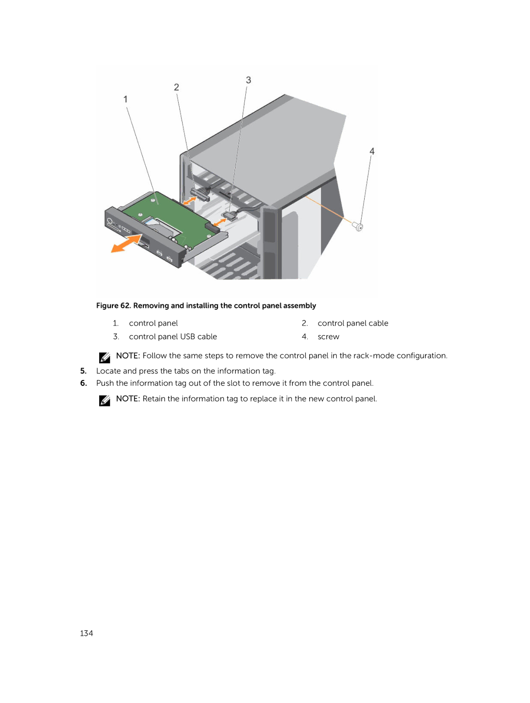 Dell T630 owner manual Removing and installing the control panel assembly 